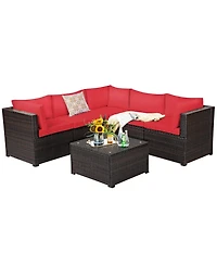 Sugift 6 Pieces Rattan Patio Sectional Sofa Set with Cushions for 4-5 Person