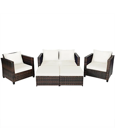 5 Pieces Patio Rattan Furniture Conversation Sets with Removable Cushions