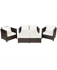 5 Pieces Patio Rattan Furniture Conversation Sets with Removable Cushions