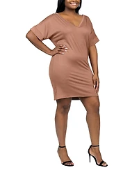 24seven Comfort Apparel Plus Loose Fit V-Neck T Shirt Dress