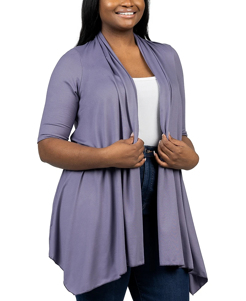 24seven Comfort Apparel Plus Elbow Length Open Front Cardigan Sweater