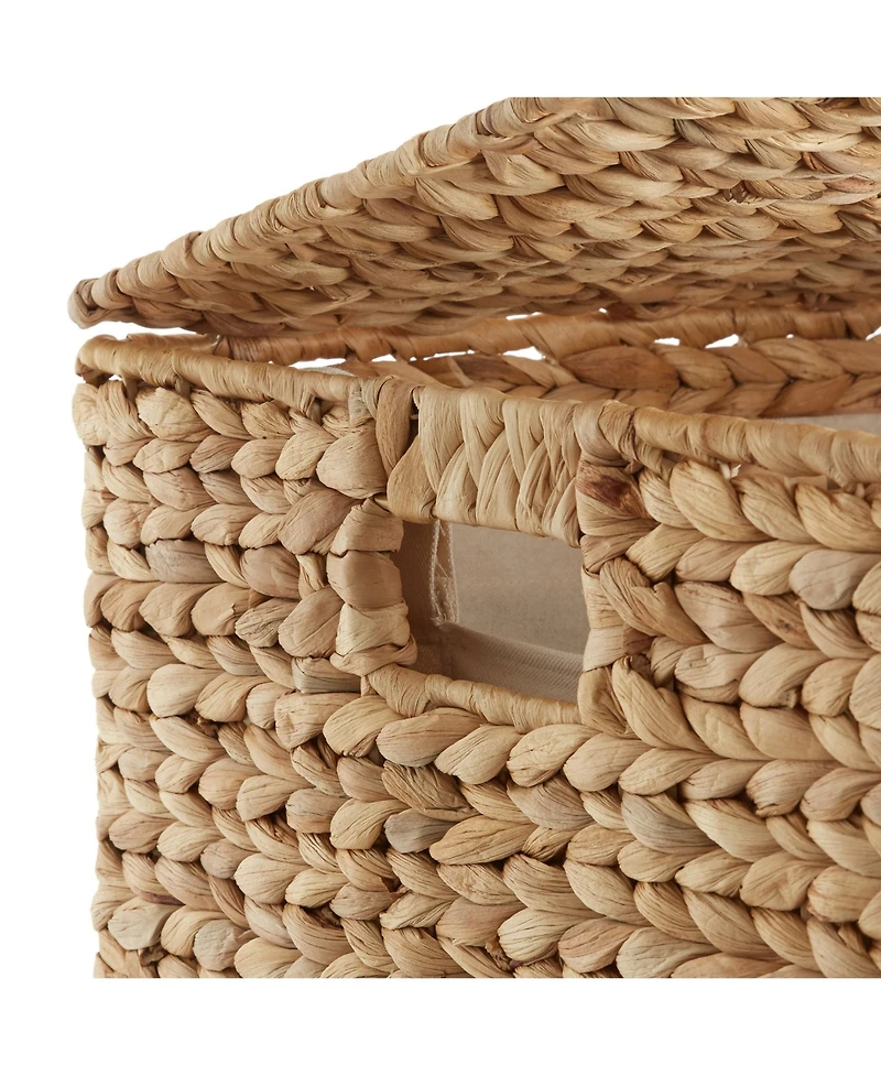Casafield Laundry Hamper with Lid and Removable Liner Bag - Natural, Woven Water Hyacinth Square Laundry Basket for Clothes