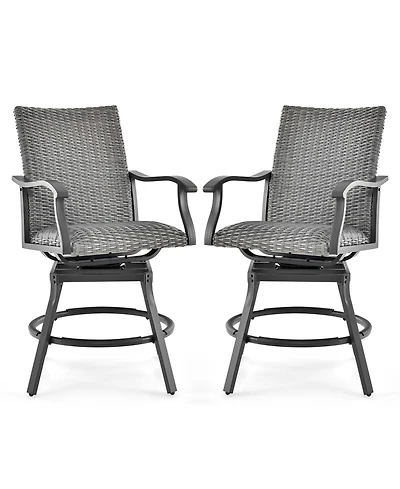 Sugift 2 Pieces Patio Swivel Bar Chair Set with Quick Dry 4D Air Fiber Cushion