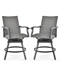 Sugift 2 Pieces Patio Swivel Bar Chair Set with Quick Dry 4D Air Fiber Cushion