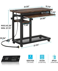 Tribesigns Small Portable Desk with Power Outlet, Height Adjustable Sofa Couch Bedside Laptop Table Wheels, Mobile Standing Rolling Computer