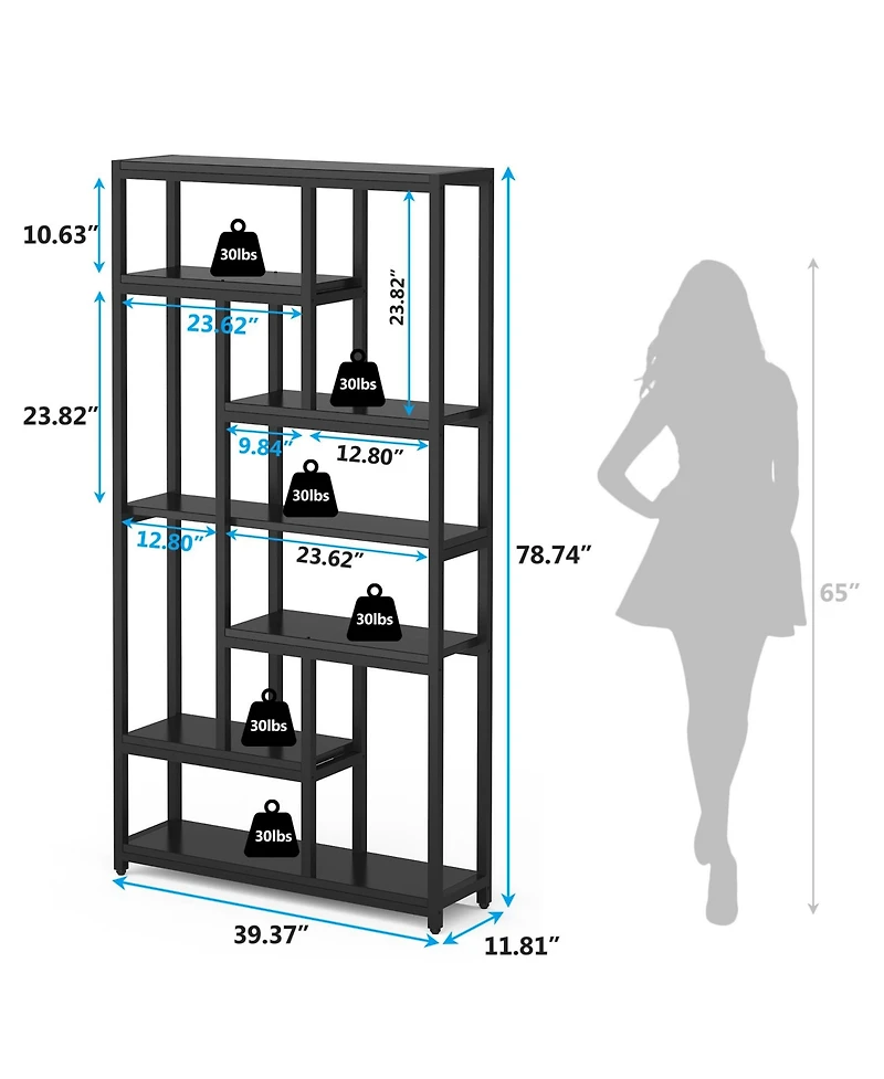 Tribesigns 79 Inch Extra Tall Bookshelf, 7-Tier Vintage Bookcase, Industrial 10-Shelf Open Storage Shelves Display Shelves Organizer for Home Office