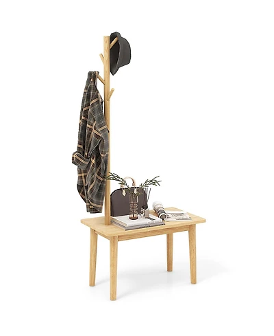 End Table with Coat Rack 2-in-1 Side Table 3 Hooks for Hats Bags Coats Freestanding