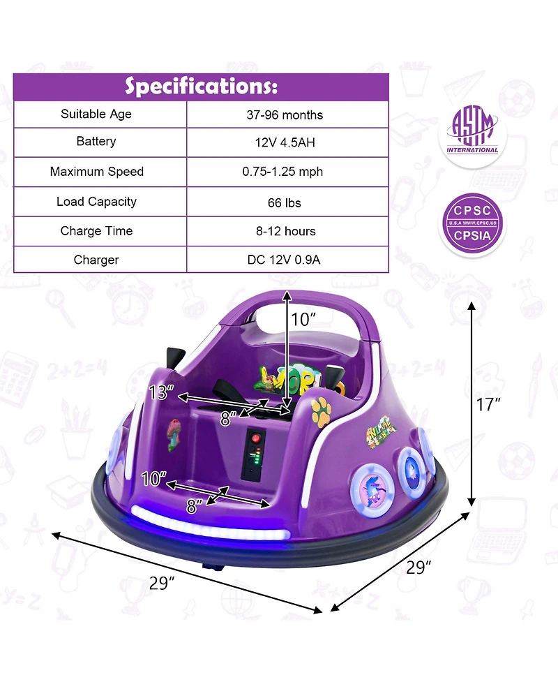 Sugift 12V Electric Ride On Car with Remote Control and Flashing Led Lights