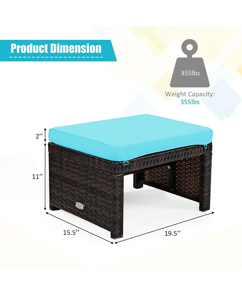 2 Pieces Patio Rattan Ottomans with Soft Cushion for and Garden