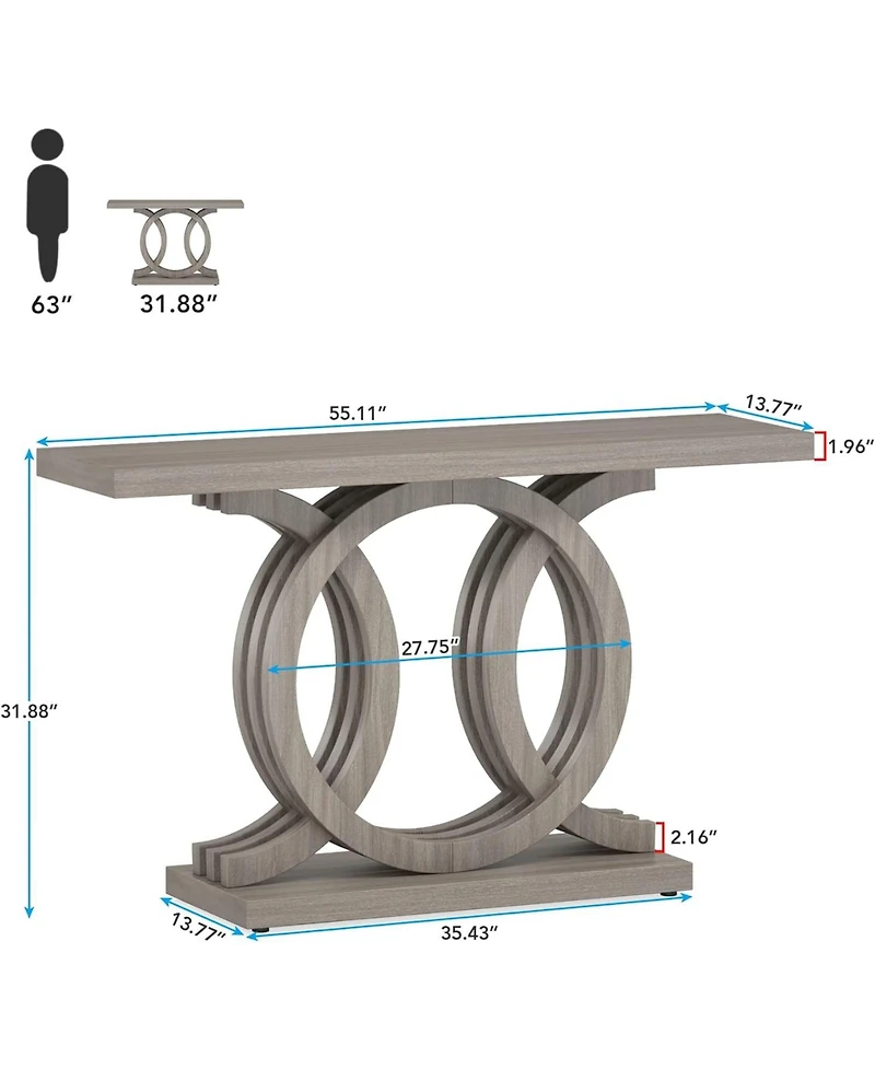Tribesigns 55 inches Console Table with Geometric Base, Farmhouse Hallway Table, Wooden Entryway Vintage Sofa Unique Long Accent