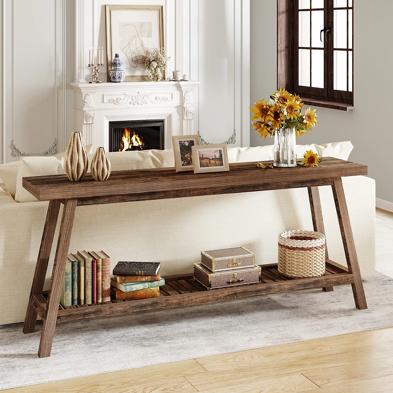 Tribesigns Farmhouse Console Entryway Table: 70.9 Inches Extra Long Console Table for Entryway, 2-Tier Narrow Wood Foyer Sofa Couch Table