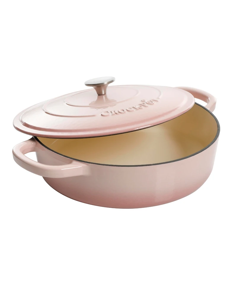 Crock Pot Artisan 5 Quart Cast Iron Braiser Everyday Pan With Borasilicate Lid - Red