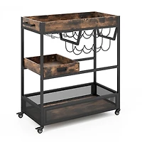 Sugift 3-Tier Industrial Buffet Serving Cart with Wine Rack
