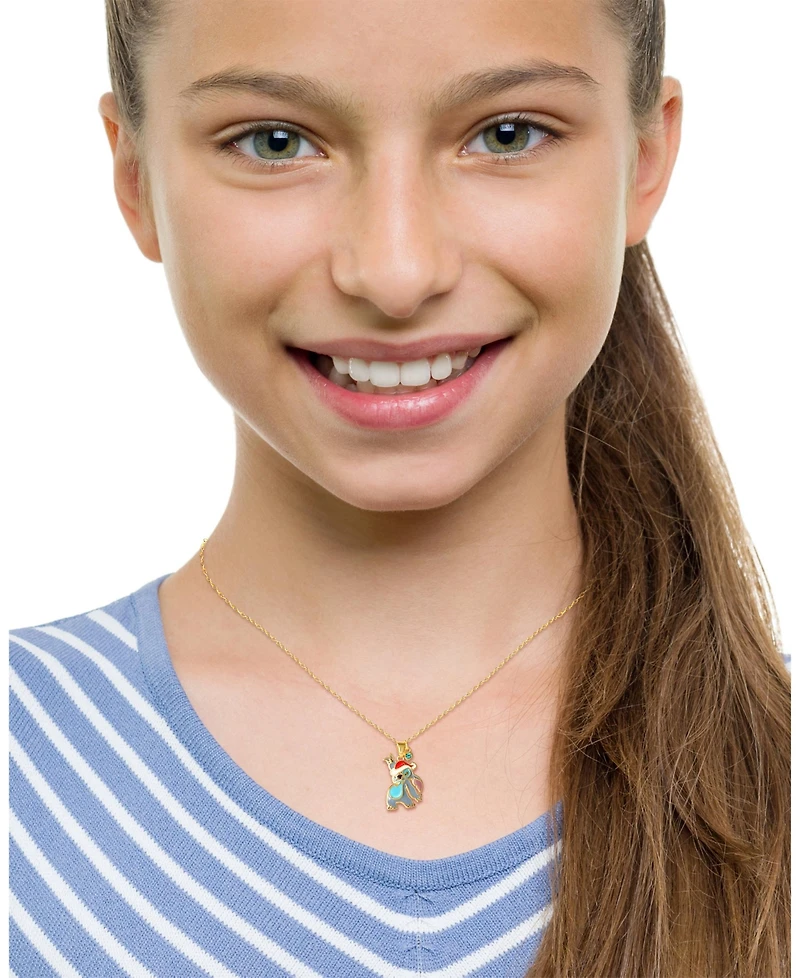 Disney Lilo and Stitch Yellow Gold Flash Plated Christmas Pendant Necklace