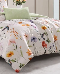 Bebejan Fresh Cut Flowers Bedding 200 Thread Count 100% Cotton Sateen 5 Piece Reversible King Comforter Set