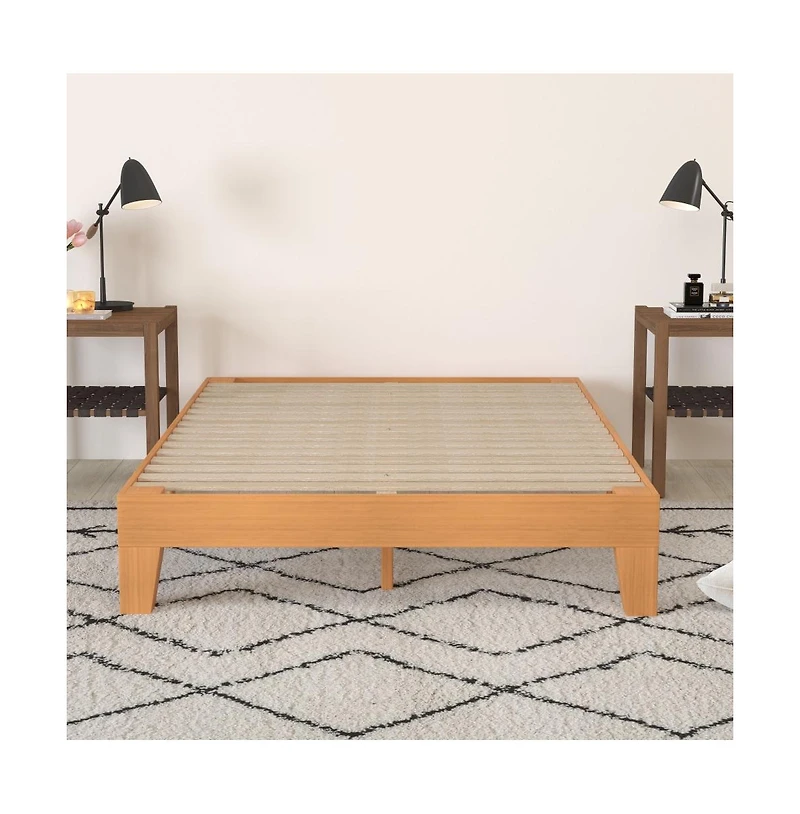 Merrick Lane Eduardo Platform Bed Frame, Solid Wood Frame With Slatted Support