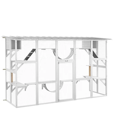 PawHut Catio Playground Cat Window Box Outside Enclosure, Wooden Outdoor Cat House