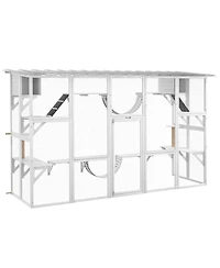 PawHut Catio Playground Cat Window Box Outside Enclosure, Wooden Outdoor Cat House