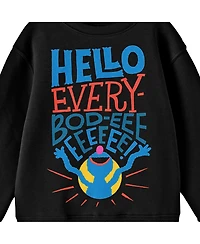Sesame Street Boys Bioworld Grover Hello Everybod-eee Youth Black Crew Neck Sweatshirt