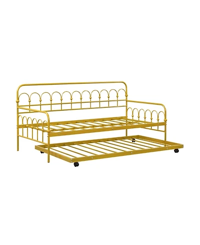 Twin Size Golden Metal Daybed with Trundle and Lockable Wheels-Twin Size