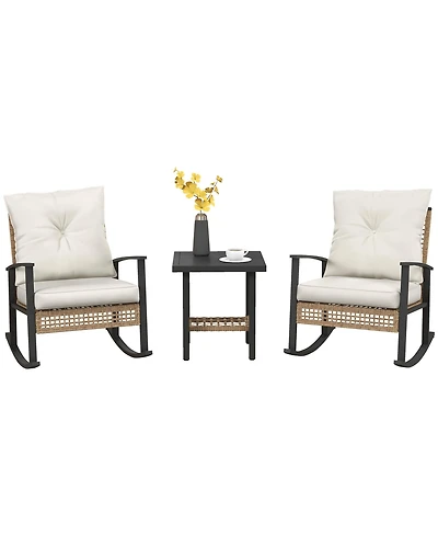 Outsunny 3 Pieces Bistro Set with Rat Rocking Chairs & Table Dark