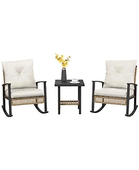 Outsunny 3 Pieces Bistro Set with Rat Rocking Chairs & Table Dark