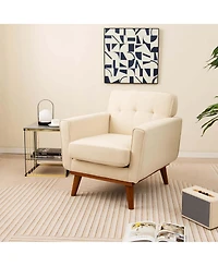 Modern Accent Chair Upholstered Linen Fabric Armchair with Removable Cushion