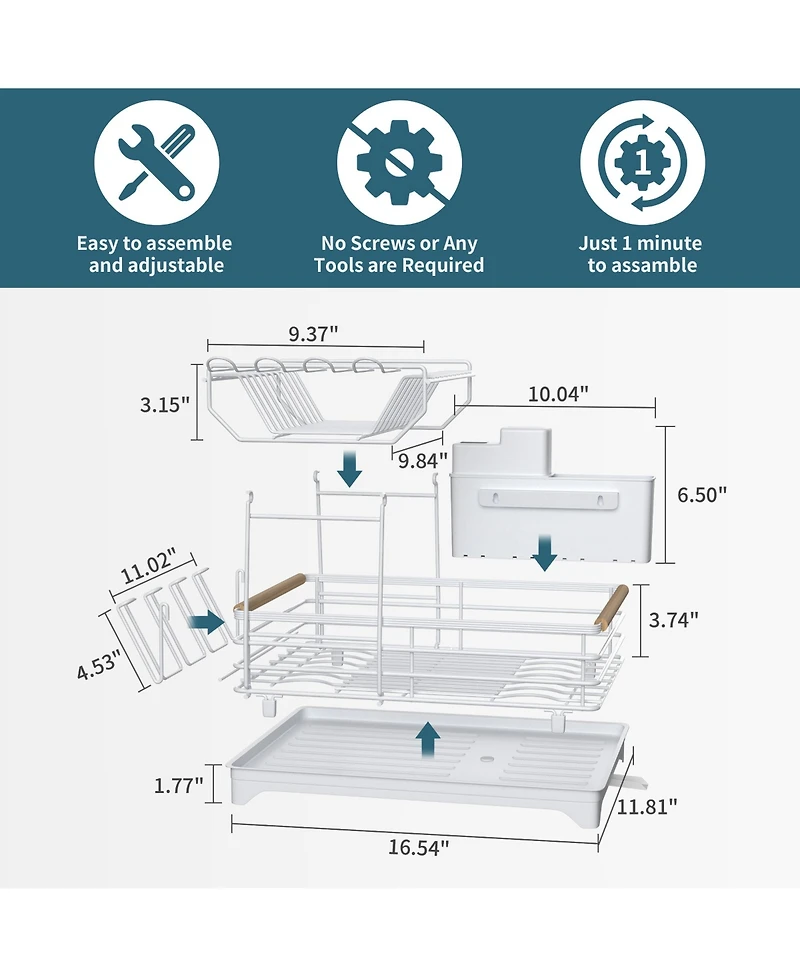 Mega Casa Double-layer Bamboo Dish Rack For Home Kitchen
