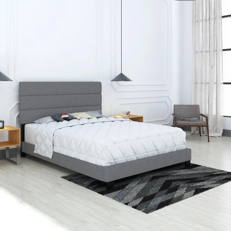 Sicily Linen Upholstered Platform Bed Frame with Adjustable Headboard - Boyd Sleep