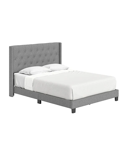 Mia Linen Upholstered Platform Bed Frame with Tufted Headboard - Boyd Sleep