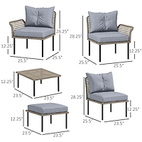 Outsunny 5 PCs Patio Furniture Set with Sofa, Chaise Lounge, Table, Gray