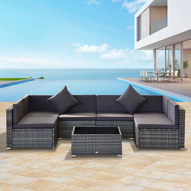 Outsunny 7-Piece Outdoor Patio Furniture Set w/ Rat Wicker,