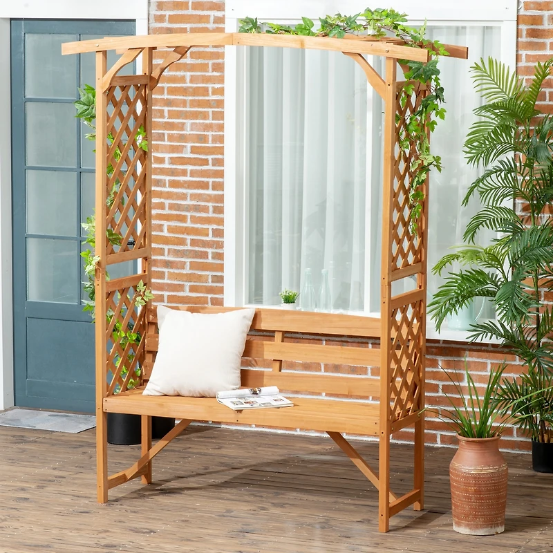 Outsunny Patio Garden Bench for 2 Person for Vines/Climbing Plant, Brown