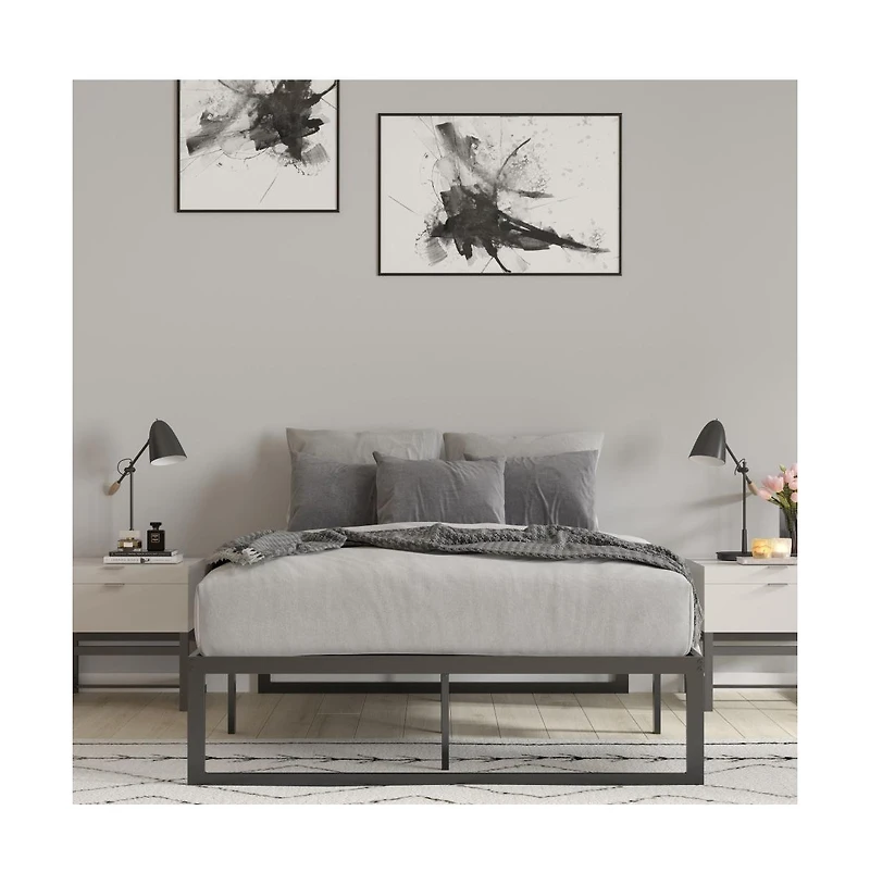 Merrick Lane Varallo 14 Inch Steel Bed Frame With Steel Slat Support For Any Mattress (No Box Spring Required