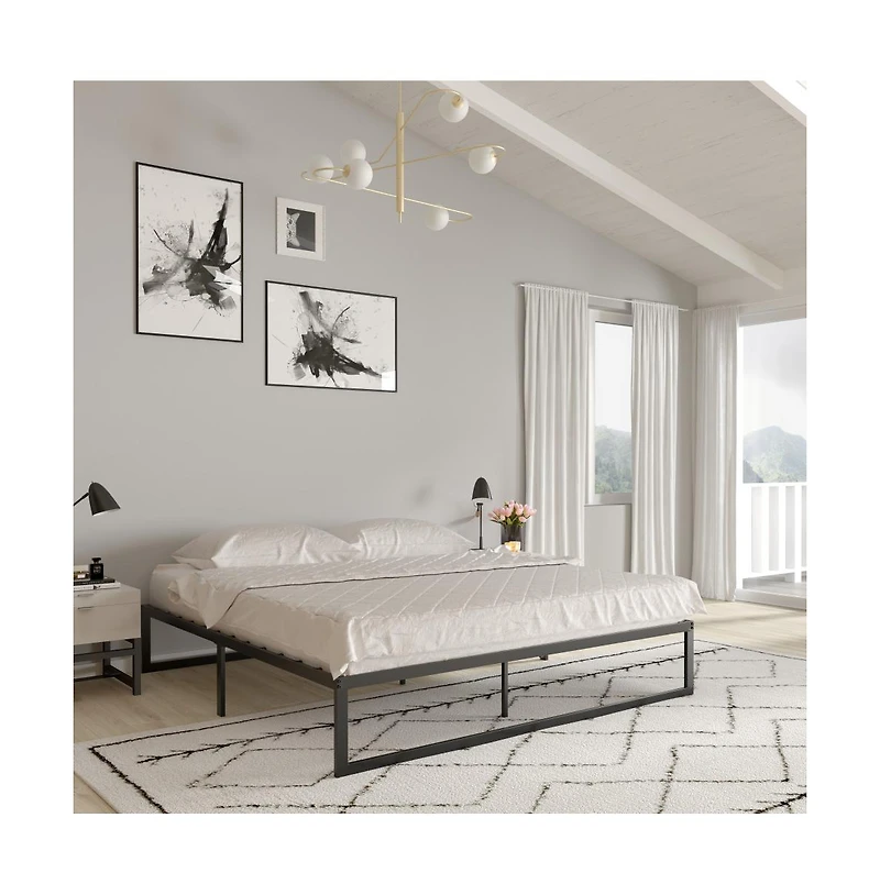 Merrick Lane Varallo 14 Inch Steel Bed Frame With Steel Slat Support For Any Mattress (No Box Spring Required