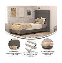 Percy Modern Platform Bed With Padded Channel Stitched Upholstered Wingback Headboard