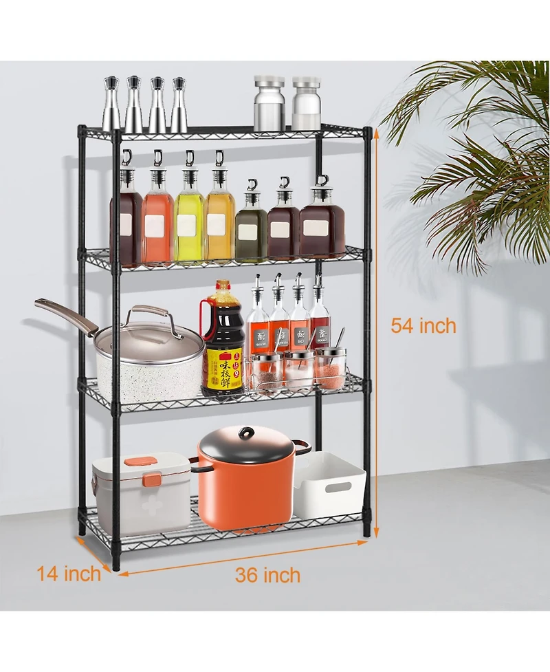 Sugift 4-Tier Steel Kitchen Storage Shelf Storage Pantry Organizer in Black