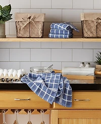 Design Imports Basic Terry Collection Windowpane Dishtowel Set, 16x26", Stonewash Blue Check, 4 Piece