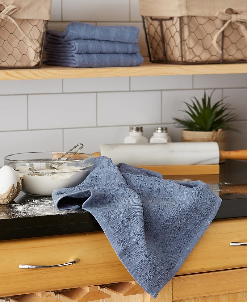 Design Imports Basic Terry Collection Windowpane Dishtowel Set, 16x26", Stonewash Solid, 4 Piece