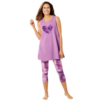 Dreams & Co. Women's Scoopneck Tank Capri Legging Pj Set