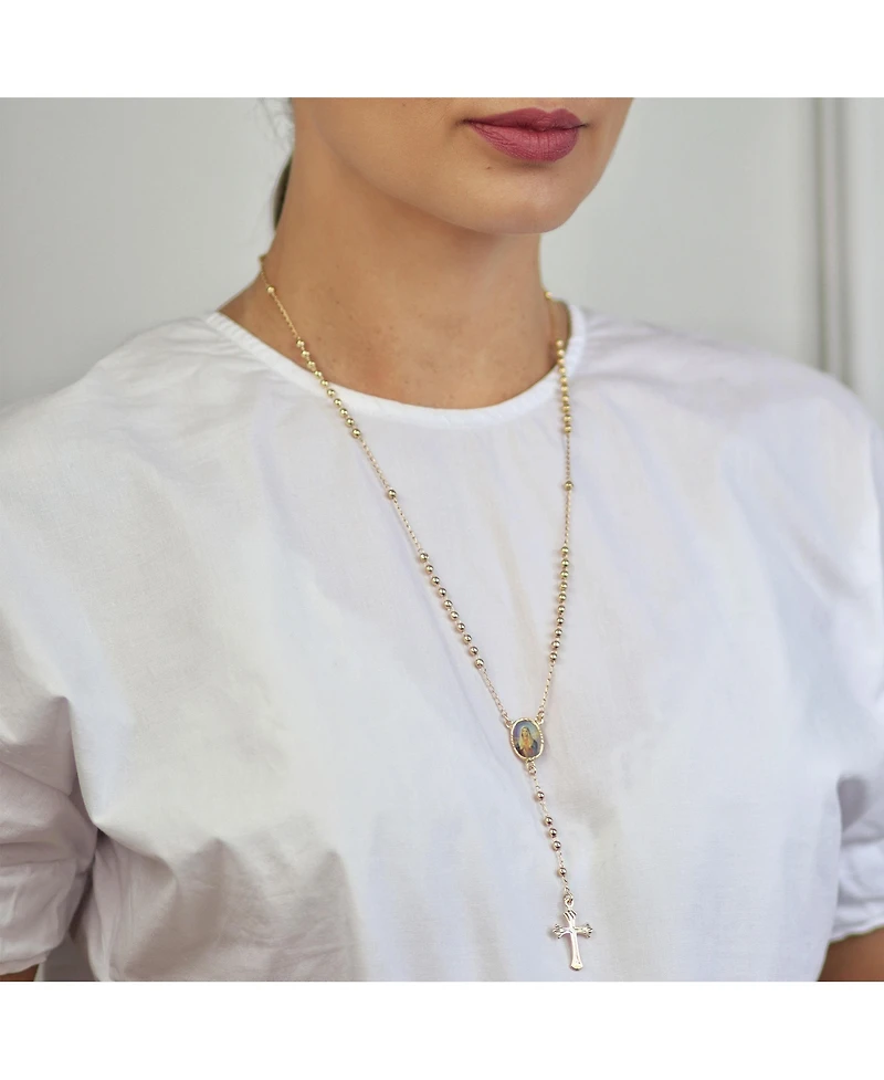 Bling Jewelry Catholic Christian Prayer Rosario Cross Catholic Virgin Mother Mary Rosary Beads Necklace 18K Gold Plated Brass