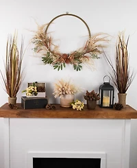 Northlight Fall Harvest Pale Roses with Foliage Artificial Wreath 24-Inch Unlit