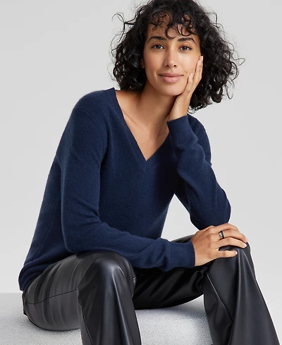 Charter Club 100% Cashmere Petite V-Neck Long-Sleeve Sweater, Created for Macy's