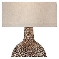 360 Lighting Chalane Rustic Accent Table Lamp 23 1/2" High Antique Bronze Hammered Texture Natural Beige Linen Shade for Bedroom Living Room Beds