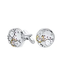 Bling Jewelry Mechanic Steam Moving Gears Wheel Solid Shirt Cufflinks Two Tone Stainless Steel Hinge Bullet Back