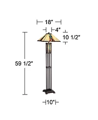 Robert Louis Tiffany Ranier Rustic Mission Floor Lamp 59 1/2" Tall Bronze with Led Nightlight Stained Art Glass Shade for Living Room Bedroom Off