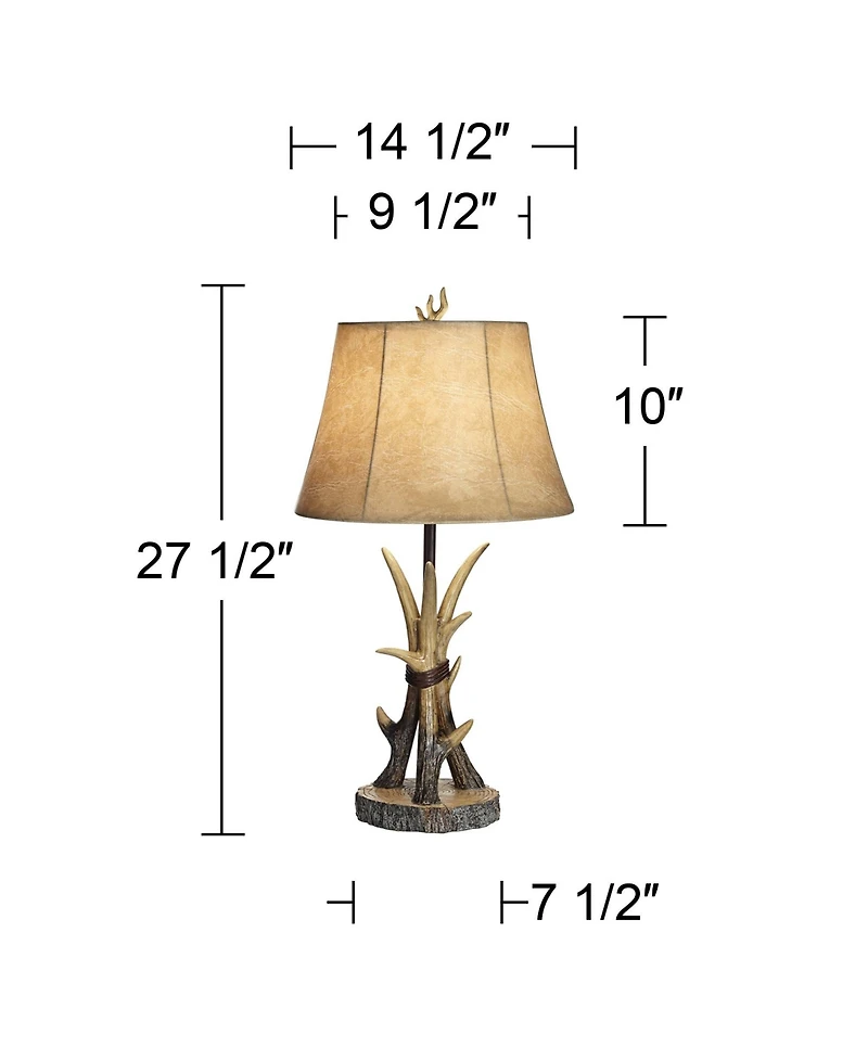 John Timberland Boone Rustic Western Table Lamps 27 1/2" Tall Set of 2 Natural Antler with Usb Charging Port Bell Shade for Bedroom Living Room O