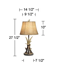 John Timberland Boone Rustic Western Table Lamps 27 1/2" Tall Set of 2 Natural Antler with Usb Charging Port Bell Shade for Bedroom Living Room O