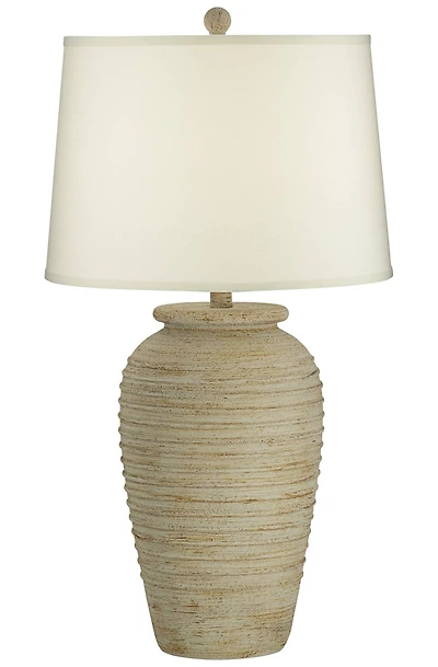 John Timberland Country Cottage Table Lamp with Usb Charging Port 28" Tall Sand Cream Linen Drum Shade Living Room Bedroom House