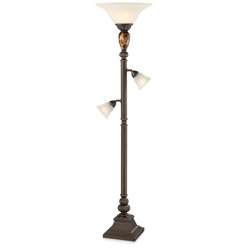 Kathy Ireland Mulholland Rustic Vintage like Tree Torchiere Floor Lamp Standing 72" Tall Bronze Tortoise Shell Font Frosted Glass Shade for Living Roo